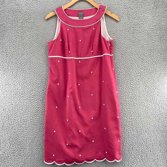 Ann Taylor Dress Womens 4 Petite Pink Polka Dot Scallop Hem Sheath Mini Casual - Picture 1 of 9